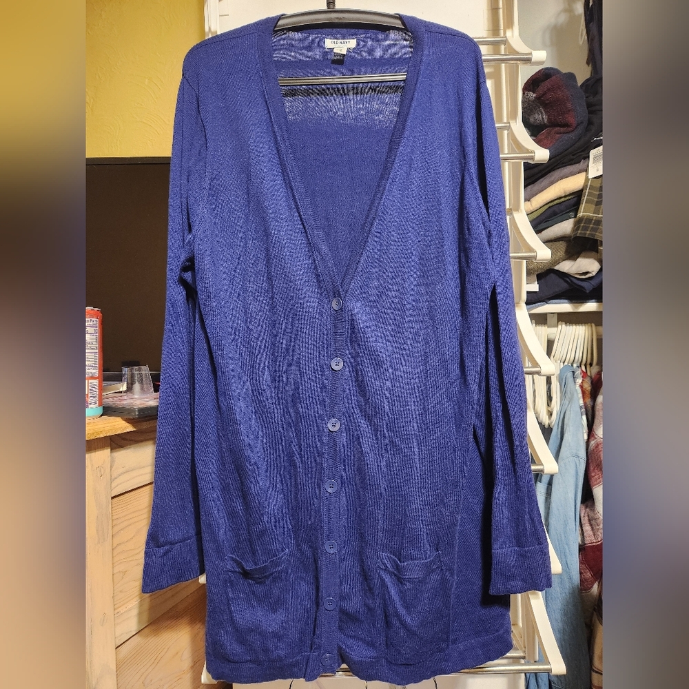 Old Navy Blue V Neck Boyfriend Cardigan Sz XXL Tall Pockets